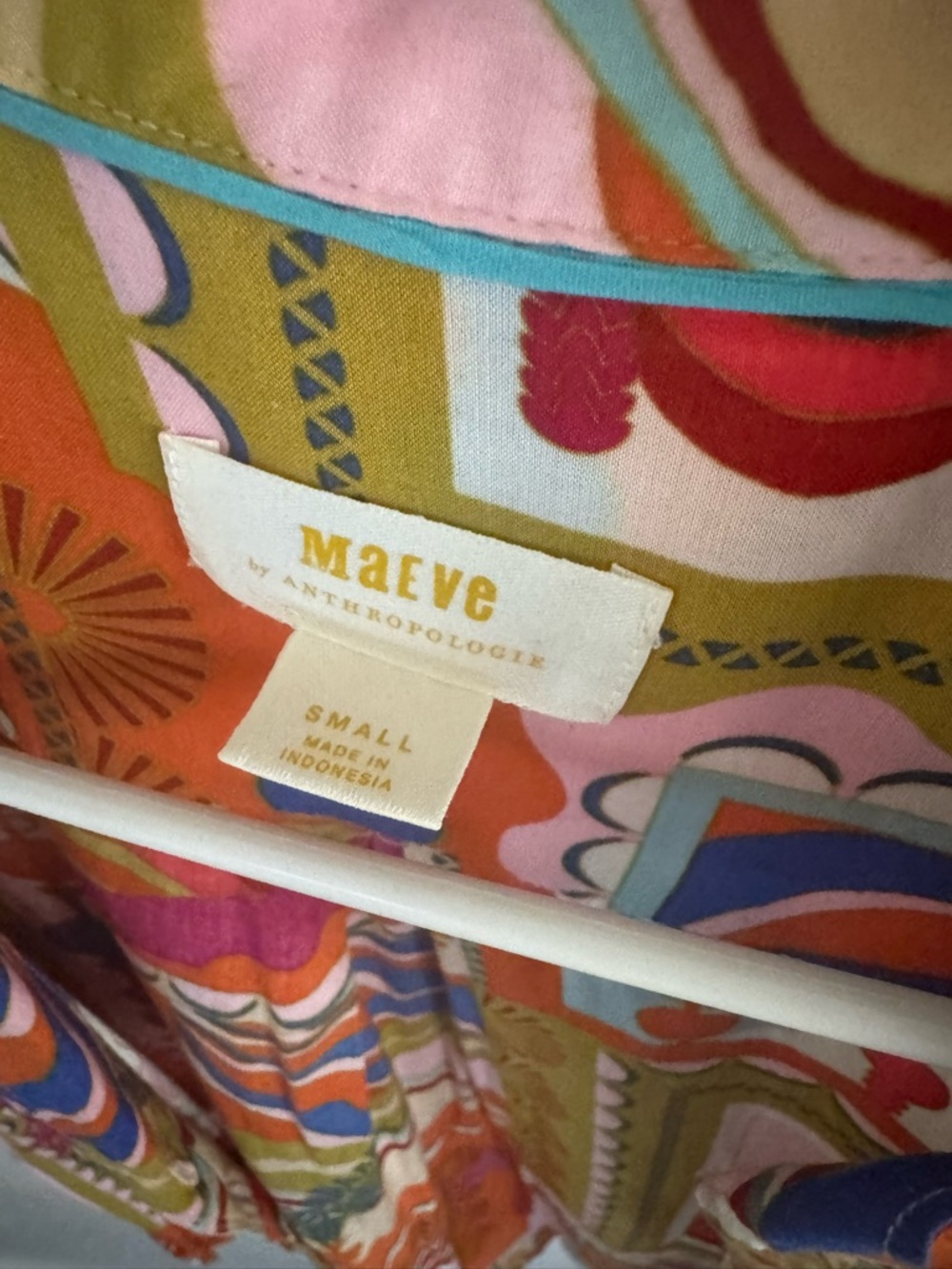 Anthropologie Pink and Orange Printed Short-Sleeve Button Blouse - Picture 4 of 4